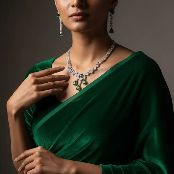 Silver_&_Green_Stainless_Steel_Crystal_Choker_With_Drops_For_Women