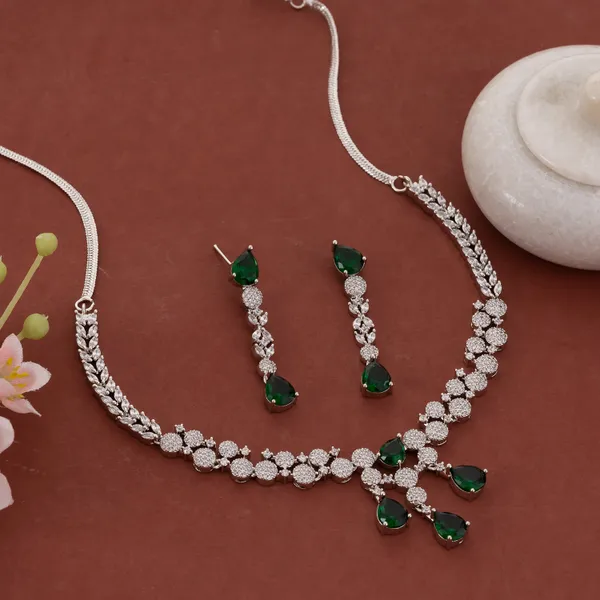 Silver_&_Green_Stainless_Steel_Crystal_Choker_With_Drops_For_Women
