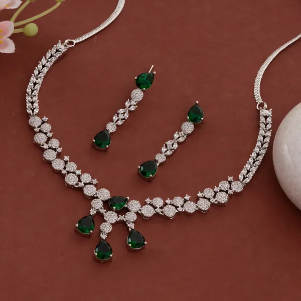 Silver_&_Green_Stainless_Steel_Crystal_Choker_With_Drops_For_Women