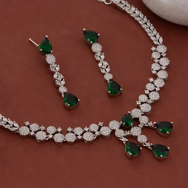 Silver_&_Green_Stainless_Steel_Crystal_Choker_With_Drops_For_Women