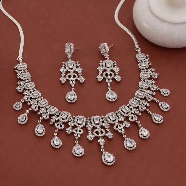 Silver_Stainless_Steel_All-Crystal_Simulant_Bridal_Necklace_Set_For_Women