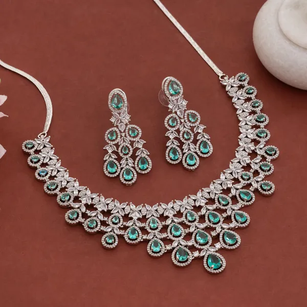 Silver_&_Mint_Stainless_Steel_Statement_Necklace_Set_For_Women