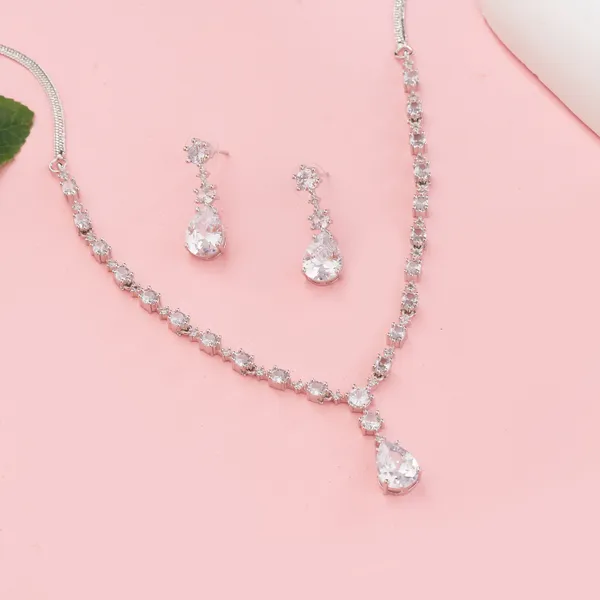 Silver_Stainless_Steel_Delicate_Teardrop_Crystal_Pendant_Chain_Earrings_For_Women