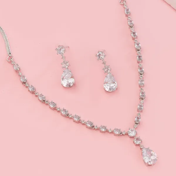 Silver_Stainless_Steel_Delicate_Teardrop_Crystal_Pendant_Chain_Earrings_For_Women