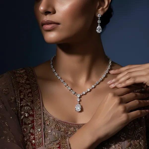 Silver_Stainless_Steel_Delicate_Teardrop_Crystal_Pendant_Chain_Earrings_For_Women