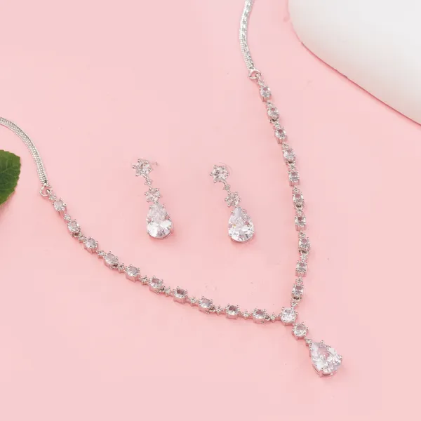 Silver_Stainless_Steel_Delicate_Teardrop_Crystal_Pendant_Chain_Earrings_For_Women