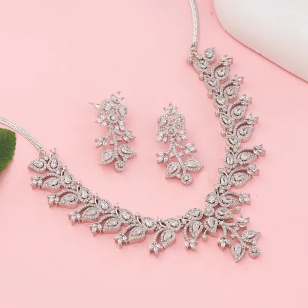 Silver_Stainless_Steel_All_Crystal_Floral_Cluster_Necklace_Set_For_Women