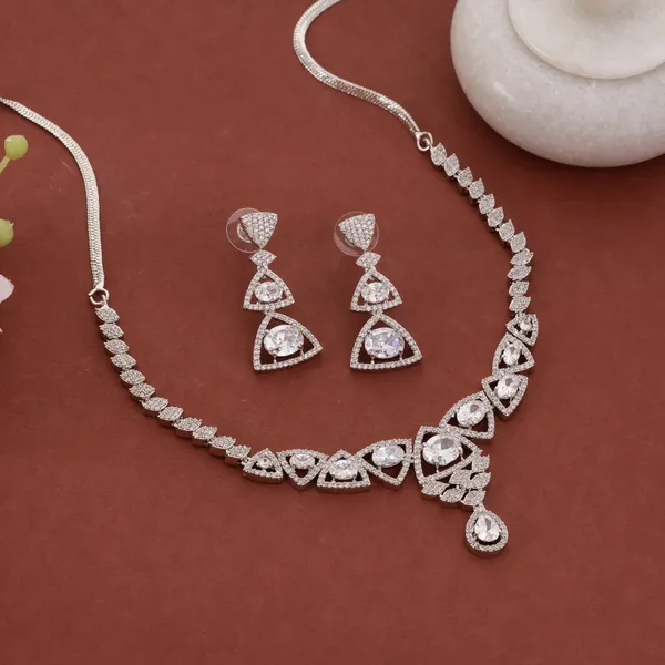 Silver_Stainless_Steel_All_Crystal_Cluster_Necklace_Set_For_Women