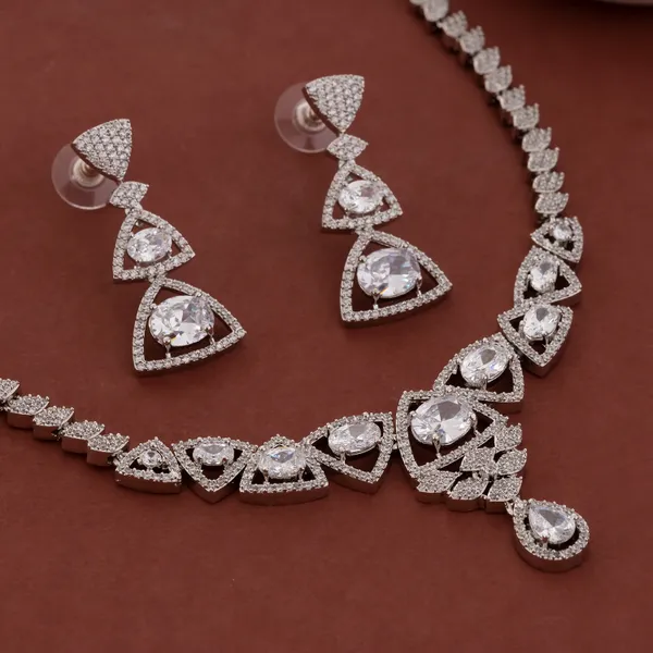 Silver_Stainless_Steel_All_Crystal_Cluster_Necklace_Set_For_Women
