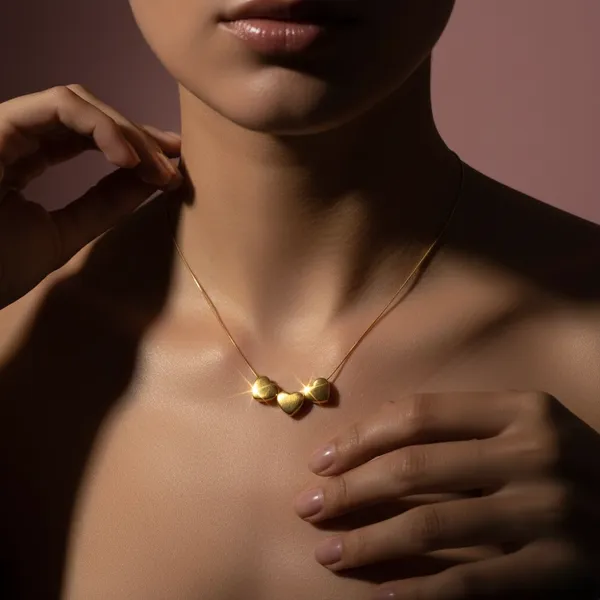 Golden_Stainless_Steel_Minimalist_Triple_Heart_Necklace_For_Women
