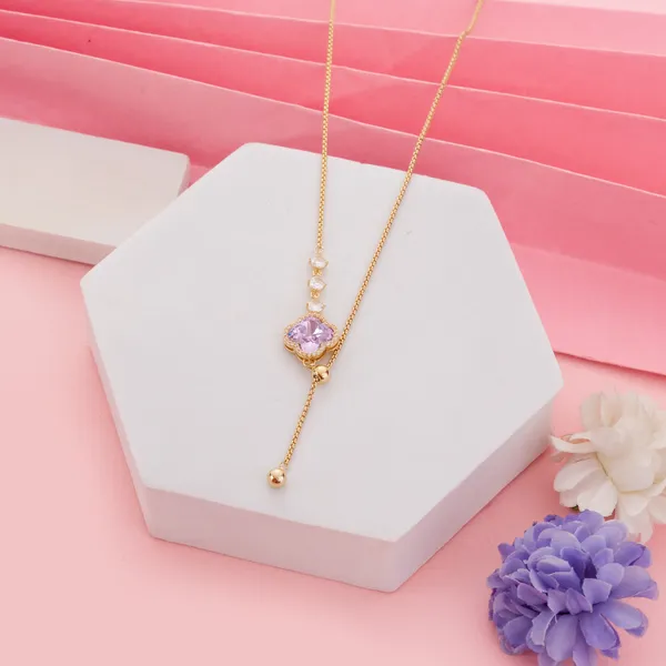 Purple_Stainless_Steel_Minimalist_Stone_Drop_Necklace_For_Women