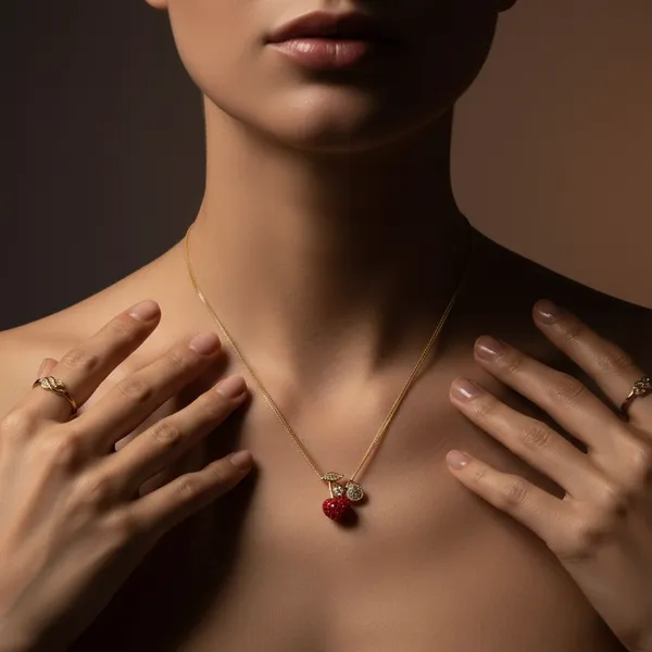 Gold_&_Red_Stainless_Steel_Sparkling_Flower_Drop_Pendant_Chain_For_Women