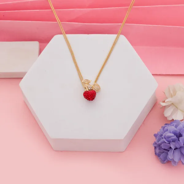 Gold_&_Red_Stainless_Steel_Sparkling_Flower_Drop_Pendant_Chain_For_Women