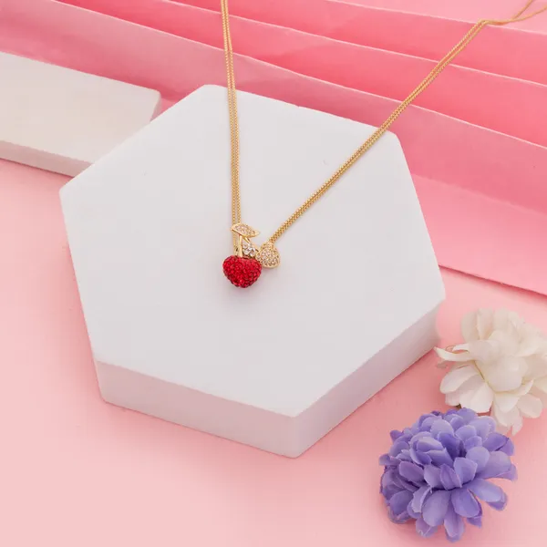Gold_&_Red_Stainless_Steel_Sparkling_Flower_Drop_Pendant_Chain_For_Women