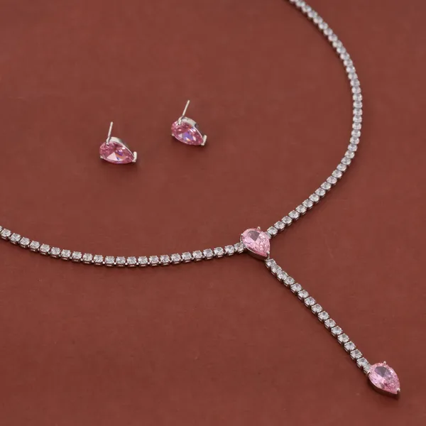 Silver_&_Pink_Stainless_Steel_Heart_Stone_Tennis_Chain_Necklace_Set_For_Women
