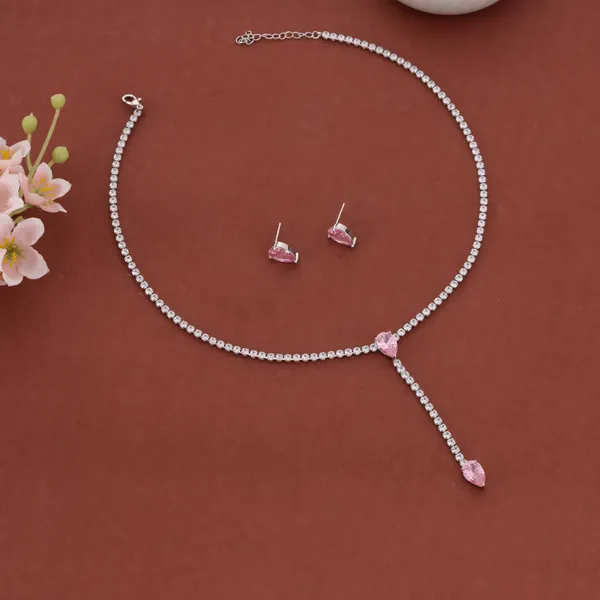 Silver_&_Pink_Stainless_Steel_Heart_Stone_Tennis_Chain_Necklace_Set_For_Women