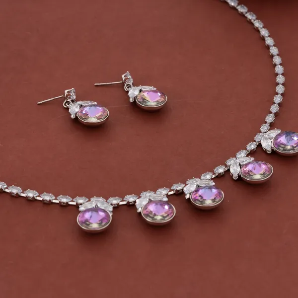 Silver_&_Purple_Stainless_Steel_Crystal_Drop_Necklace_Set_For_Women