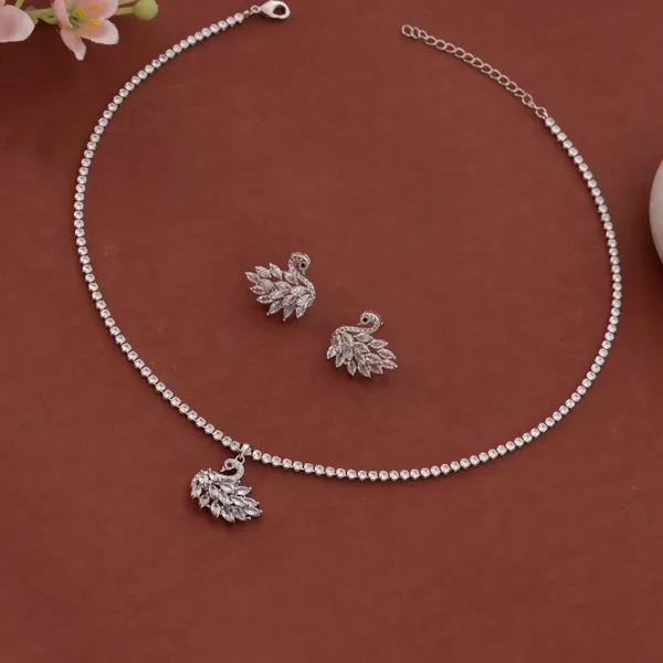 Silver_Stainless_Steel_All_Crystal_Swan_Pendant_Tennis_Chain_Set_For_Women