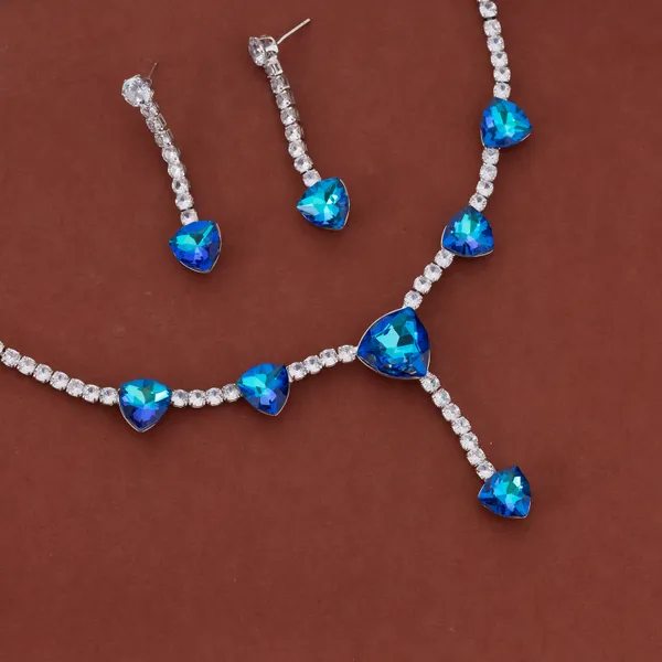 Silver_&_Blue_Stainless_Steel_Ocean_Heart_Gemstone_Necklace_Set_For_Women
