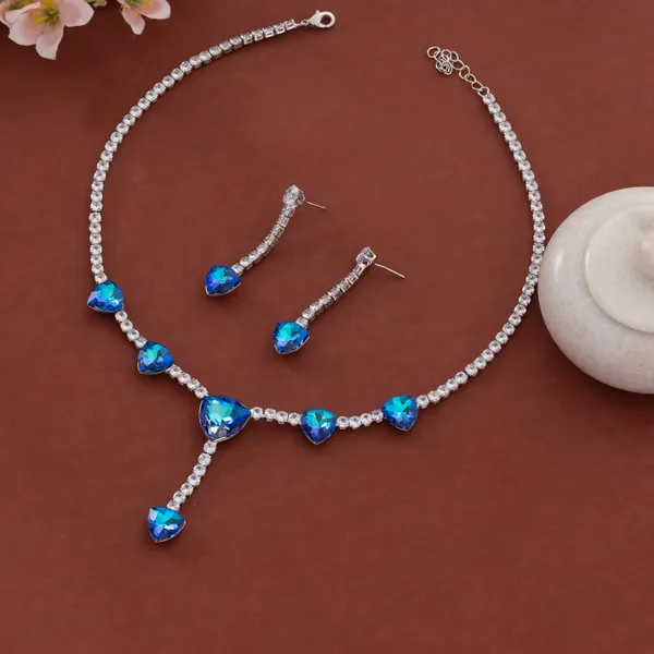 Silver_&_Blue_Stainless_Steel_Ocean_Heart_Gemstone_Necklace_Set_For_Women