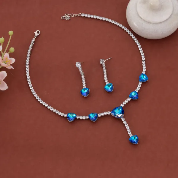 Silver_&_Blue_Stainless_Steel_Ocean_Heart_Gemstone_Necklace_Set_For_Women