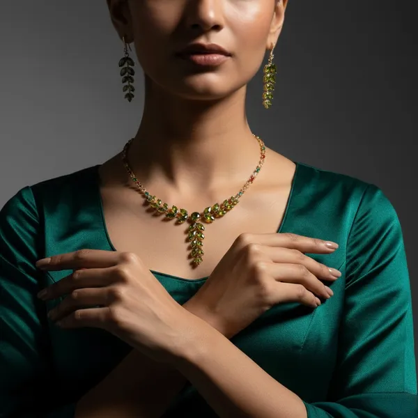 Olive_Green_Stainless_Steel_Marquise_Stone_Necklace_Set_For_Women