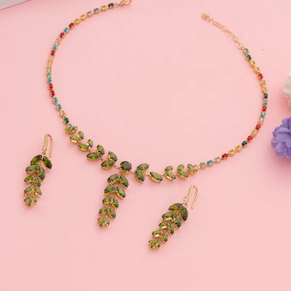 Olive_Green_Stainless_Steel_Marquise_Stone_Necklace_Set_For_Women