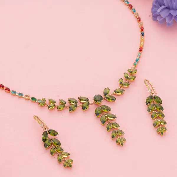 Olive_Green_Stainless_Steel_Marquise_Stone_Necklace_Set_For_Women