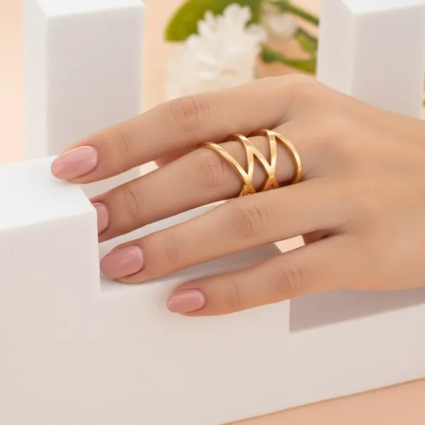 Golden_Stainless_Steel_Chic_Cross-Over_Ring_For_Women
