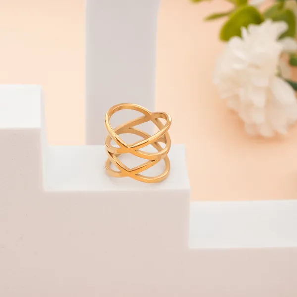 Golden_Stainless_Steel_Chic_Cross-Over_Ring_For_Women