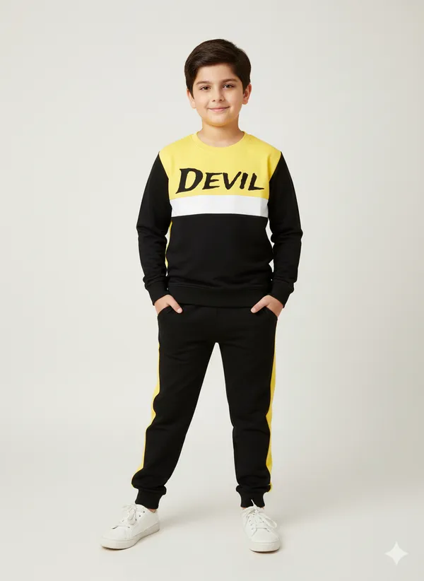Black_&_Yellow_Kids_Stylish_Devil_Print_Top_And_Bottom_Set