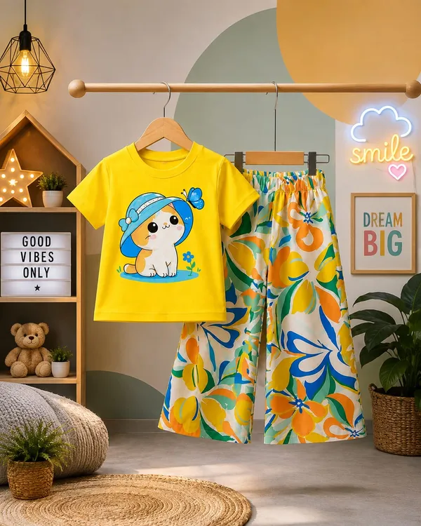Cute_Kitty_Printed_Girls_T-Shirt_&_Palazzo_Set
