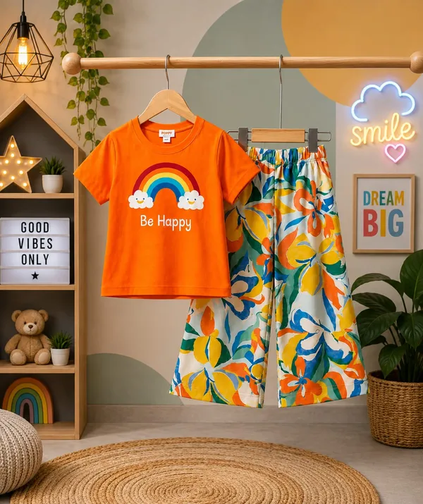 Rainbow_Happy_Girls_Co-Ord_Set_–_Orange_T-Shirt_&_Printed_Palazzo