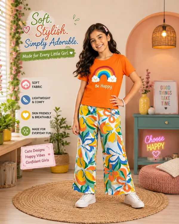 Rainbow_Happy_Girls_Co-Ord_Set_–_Orange_T-Shirt_&_Printed_Palazzo