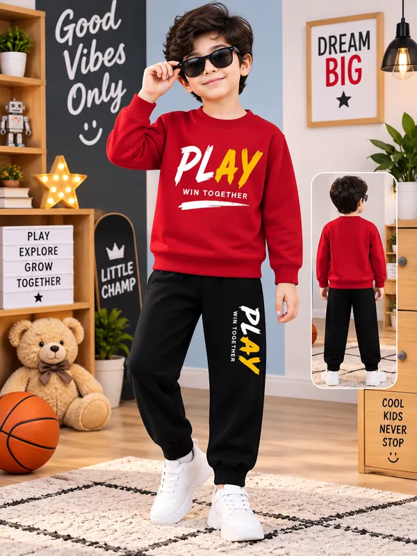 Red_sweatshirt_+_black_jogger_combination_kidswear_mein_commonly_“co-ord_set”_/_“sweatshirt_&_jogger_set”