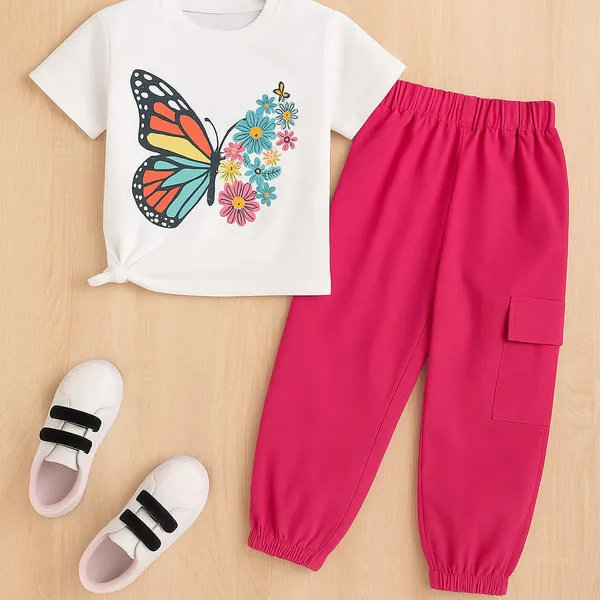 White_Cute_Girls_Floral_Butterfly_T-Shirt_With_Stylish_Pink_Joggers
