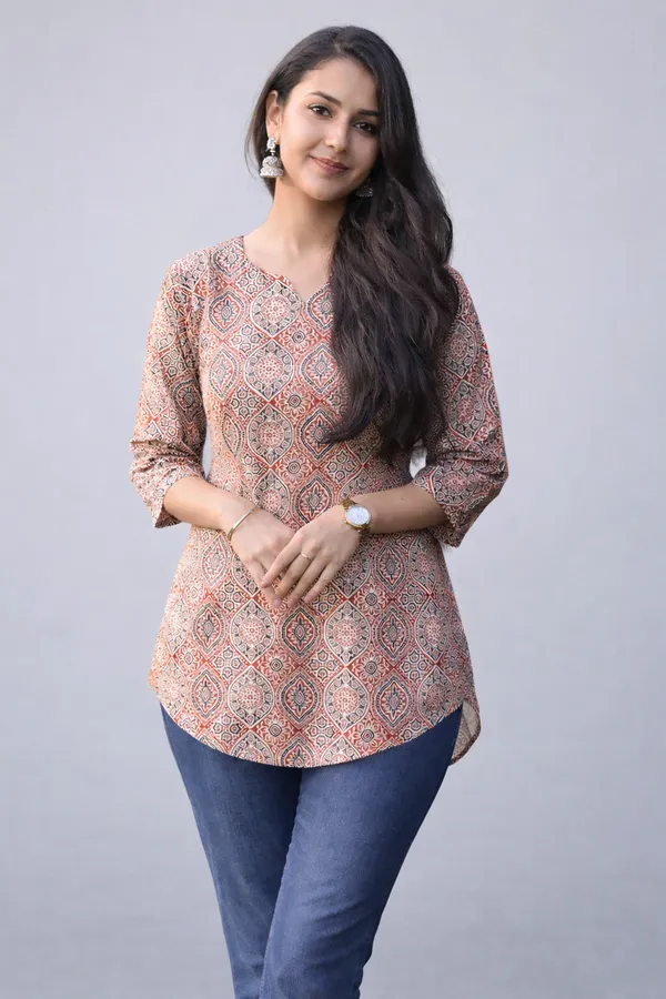 Ajrakh_print_Red_Short__Kurti__For_Women