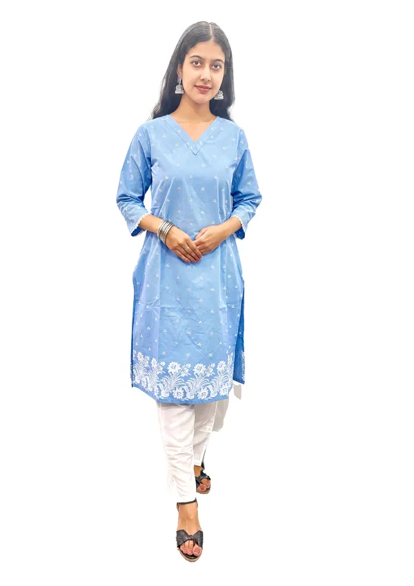 Blue_Pure_Cotton_Kurti_&_Pant_Set_For_Women