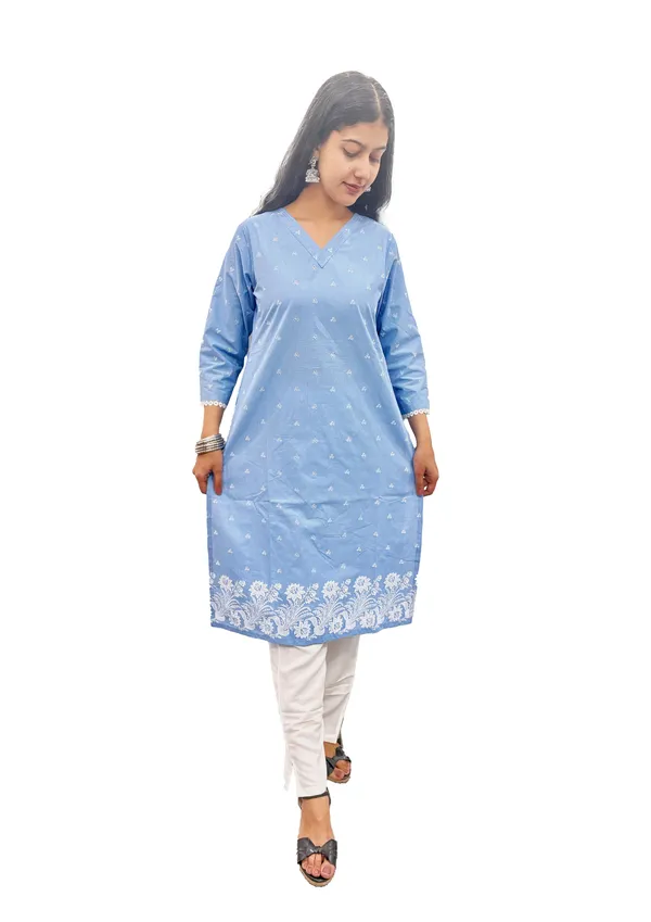 Blue_Pure_Cotton_Kurti_&_Pant_Set_For_Women