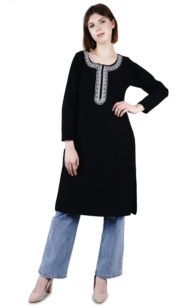 Black_Elegant_Design_Wool_Kurti_For_Women