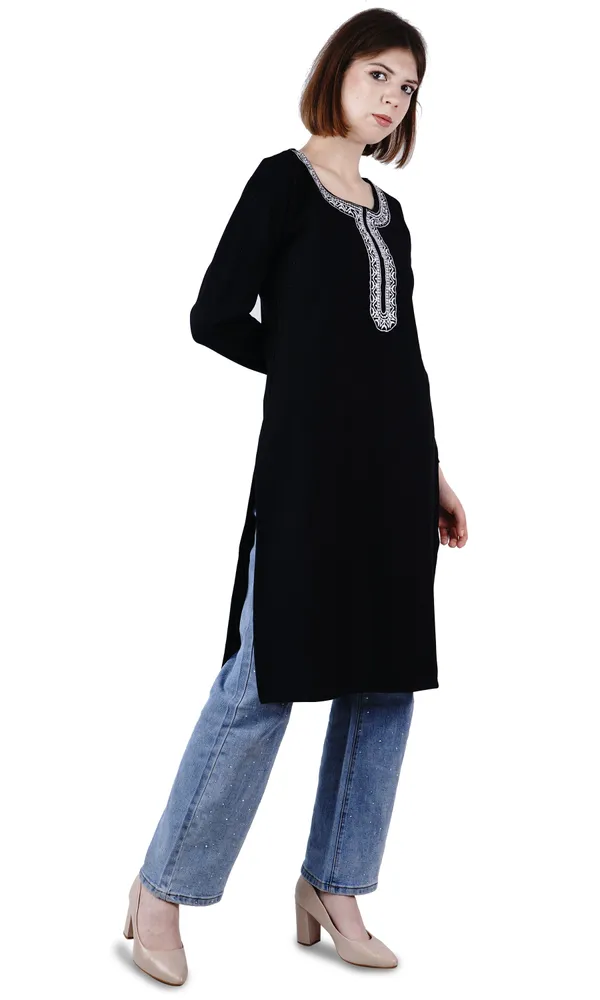 Black_Elegant_Design_Wool_Kurti_For_Women
