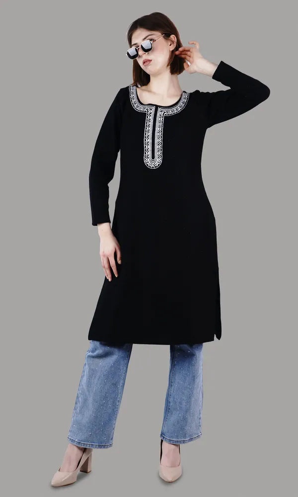 Black_Elegant_Design_Wool_Kurti_For_Women