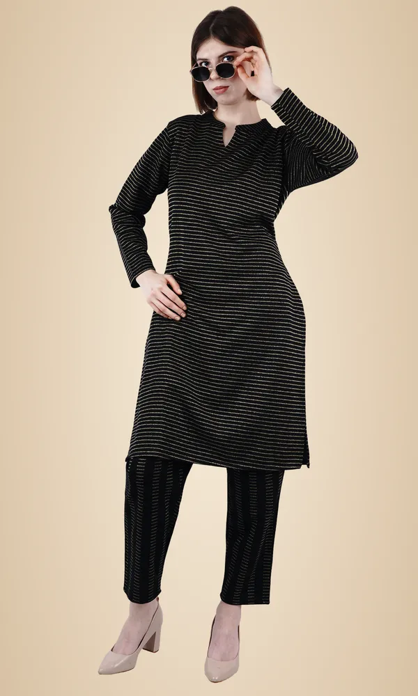 Black_Wool_Kurti_&_Pant_Set_For_Women