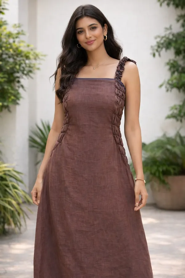 Multishade_fabric_Knee_length_Dress