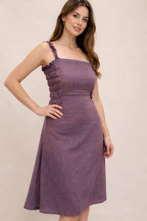 Multishade_fabric_Knee_length_Dress