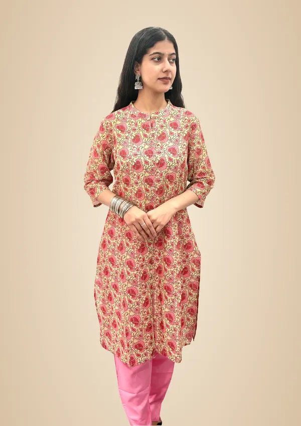 Pink_Pure_Cotton_Kurti_&_Pant_Set_For_Women
