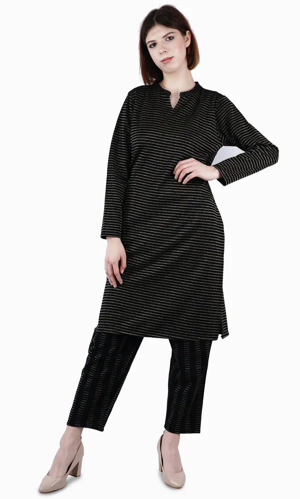 Black_Wool_Kurti_&_Pant_Set_For_Women