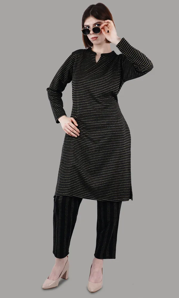 Black_Wool_Kurti_&_Pant_Set_For_Women