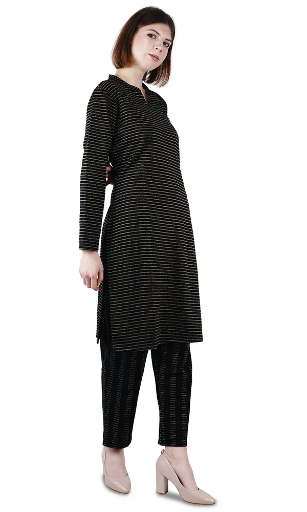Black_Wool_Kurti_&_Pant_Set_For_Women