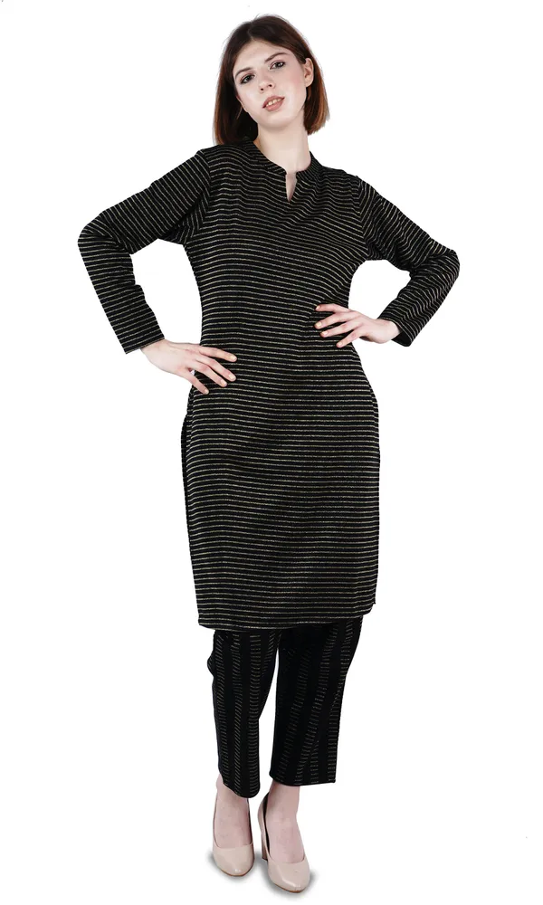 Black_Wool_Kurti_&_Pant_Set_For_Women